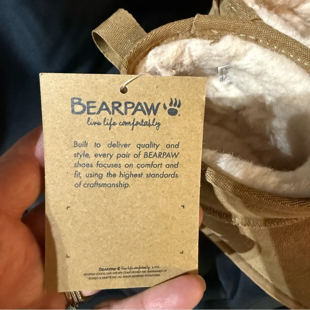 BearPaw Woman’s Tan Suede Fur-Lined Slip-On Ankle Boots